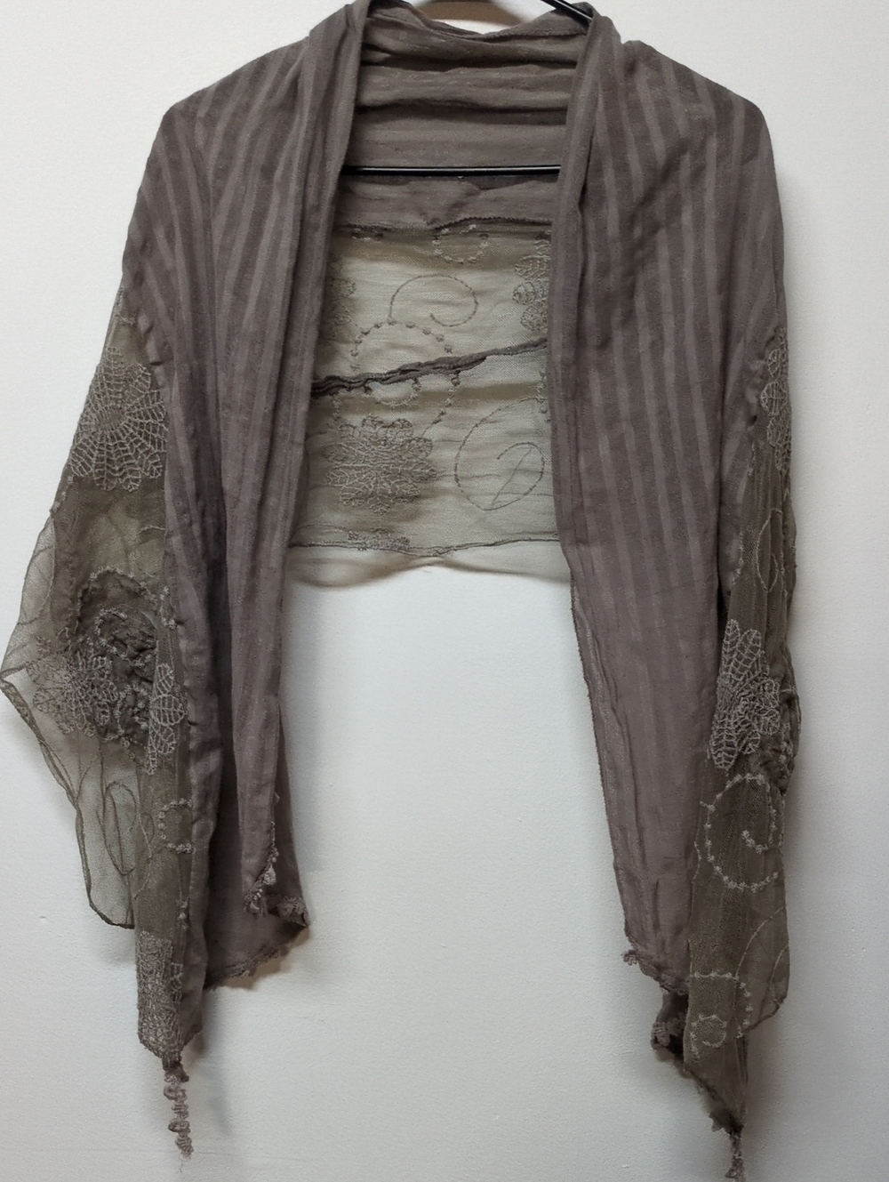 Boho Embroidered  Taupe Gray Scarf